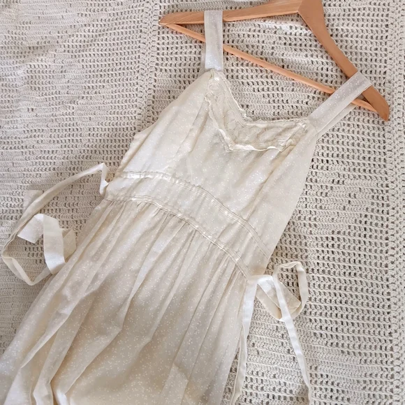 . Vintage Handmade Small Batch Cotton Lace Tie Back Prairie Maxi Slip Dress . - Picture 3 of 16